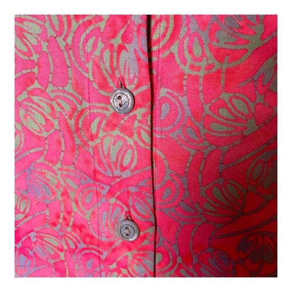 Lost River Clothing CO. Hand batiked short sleeve shirt, red/blue/grey green- M - Picture 4 of 4